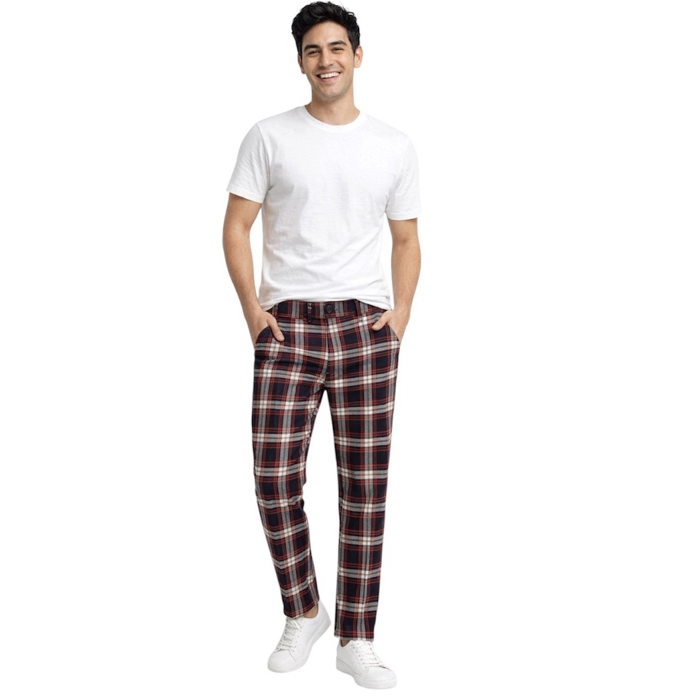 Zara Men's Plaid Dress Pants Red Black Tartan Slim Fit Trousers Size 30